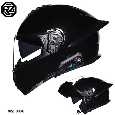 Motosiklet dəbilqələri men and women, Bluetooth open-face helmet with - m-glossy-black-transparenty10-bluetooth-hard-microphone