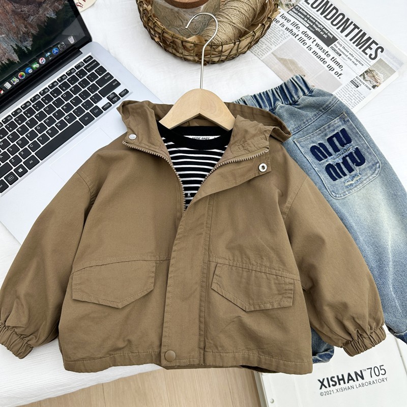 아동복 소년 후드코트 봄 · 가을 얇은 코트 한국식 아동면 캐주얼 탑 뉴 카디건