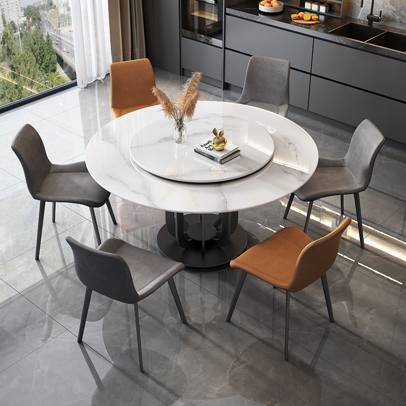 Luz de lujo ronda Placa de comedor mesa y silla combinación moderna minimalista mesa de comedor de alta gama nuevo restaurante con plato giratorio