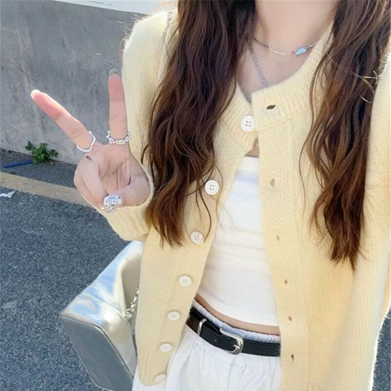2025 New Knitted Cardigan for Women, Spring and Summer Outer Wear, Milky Yellow Soft Waxy Sweater, Lazy Style Loose Slimming Look Top