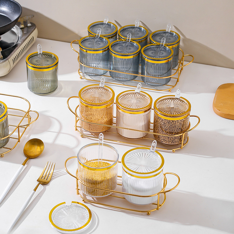 Caja de condimento hogar cocina condimento tarro combinación traje Integrado Multi-Red sal MSG pimienta condimento botella de condimento de almacenamiento