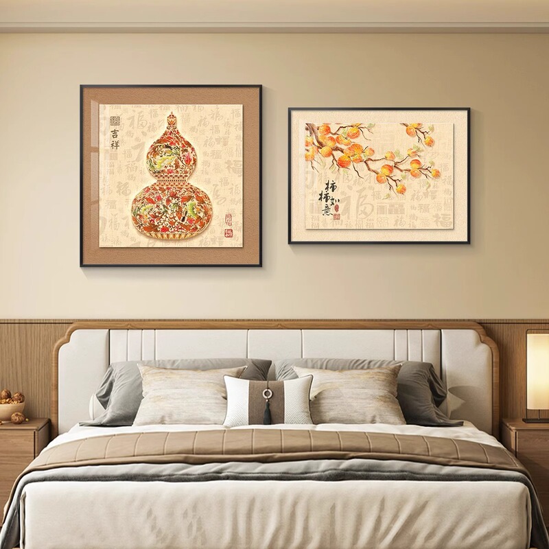 ライトラグジュアリー2分割ベッドルームベッドサイド装飾絵画マスターベッドルームルーム新しい中国風吊り絵画壁画シンプルモダンハイエンド|undefined
