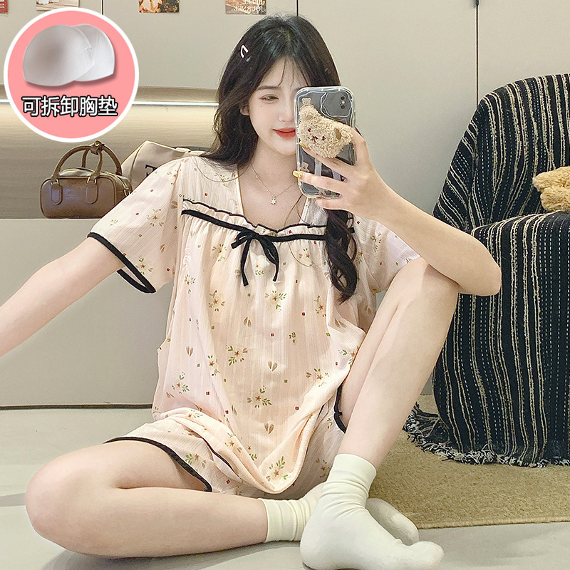 Summer New Style Maternity Pajamas, Cute and Fashionable, with Breast Pads, Suitable for Breastfeeding, Short-Sleeved Home Wear Set