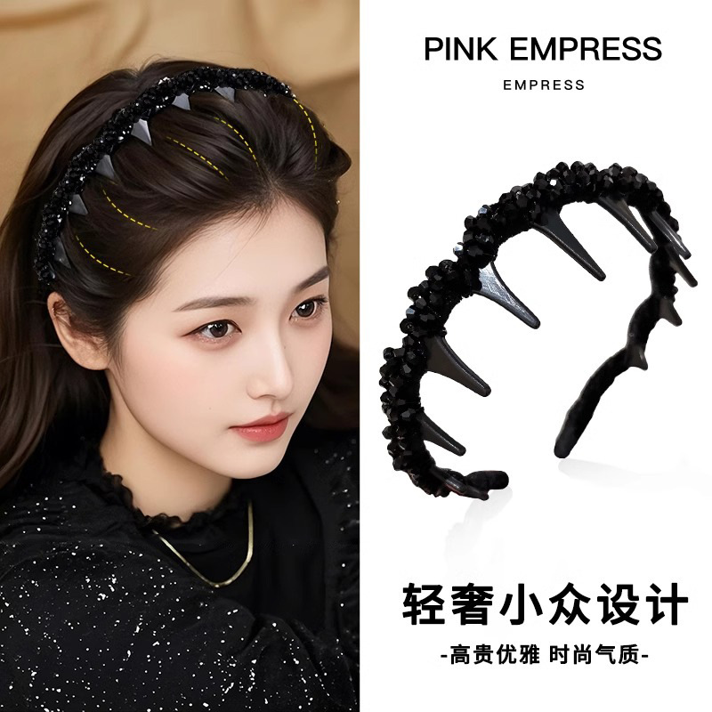 Diamond Louis París princesa banda de cabello 2025 nuevo pequeño viento fragante cráneo alto con dientes banda de cabello antideslizante tarjeta de cabello