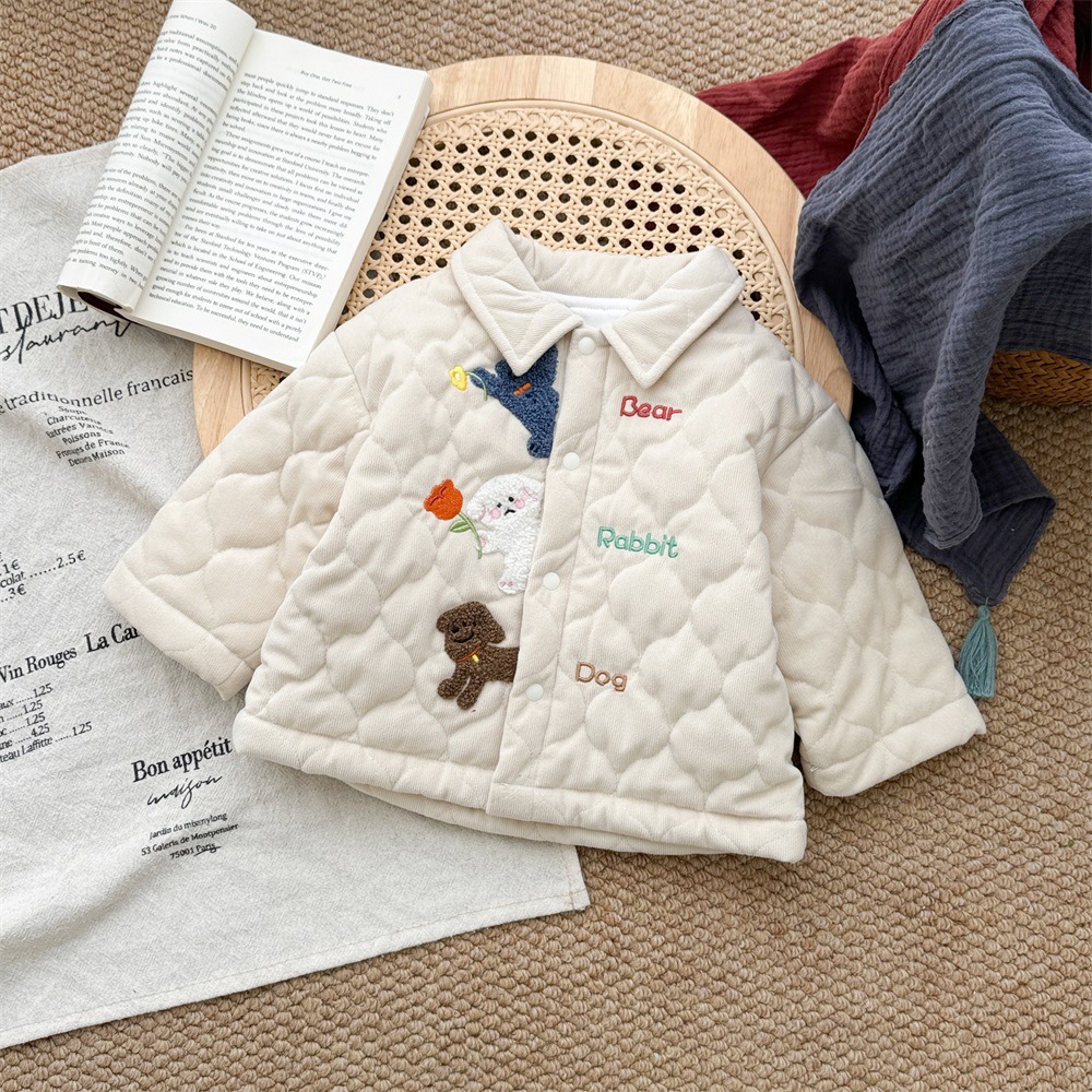 Abrigo cálido engrosado de otoño e invierno para niños Ropa de invierno acolchada linda chaqueta de algodón para bebés más traje de jeans de terciopelo