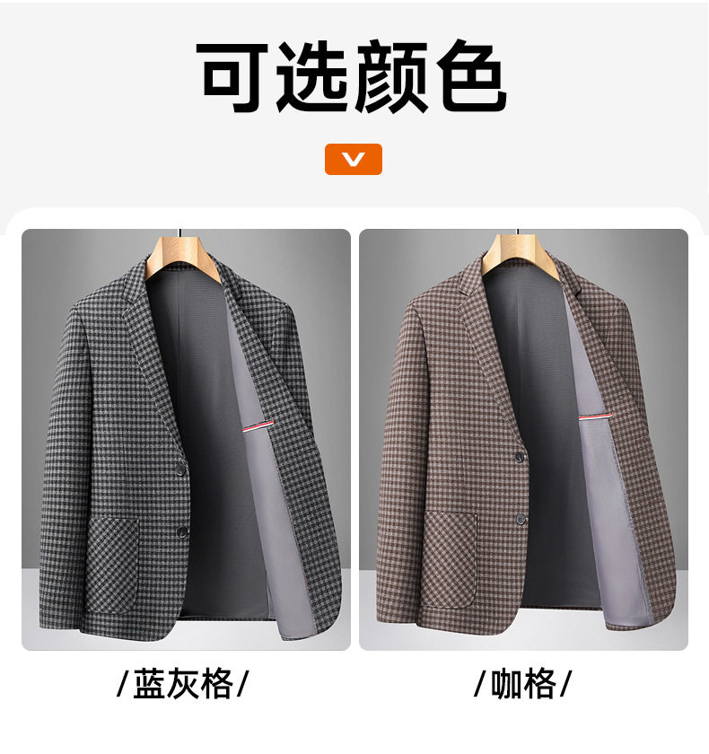 Áo vest nam họa tiết kẻ ô dáng ôm, cổ vest một hàng hai cúc, tay dài, chất liệu co giãn chống nhăn — Bóng, Kẻ sọc xanh xám chi tiết 10