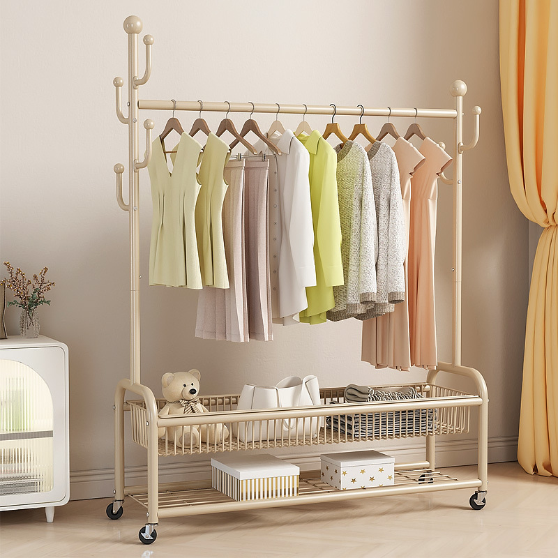 Clothes hanger floor-standing household portable bedroom clothes hanger balcony clothes hanger indoor simple rod coat rack