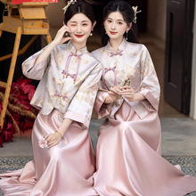 新中式伴娘服秀禾服套装秋冬季新婚礼服复古长袖旗袍姐妹团伴娘裙