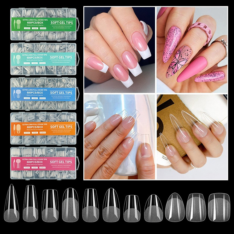 Transfronterizos manicuras sin cortar delgada semiabrillado sin marcas parches de uñas falsas europeas y estadounidenses 600pcs manicuras al por mayor
