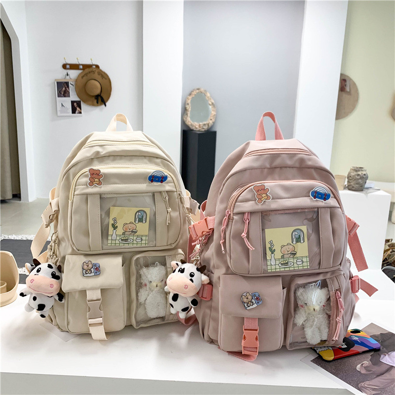 ins-style Large Capacity High School Student Schoolbag Women's Korean-style Harajuku ulzzang Cartoon Backpack for Junior High School Students Backpack