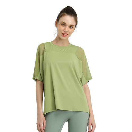 European and American fashion stretch large size loose running blouse t-shirt mesh splicing sports short-sleeved fitness yoga wear for women