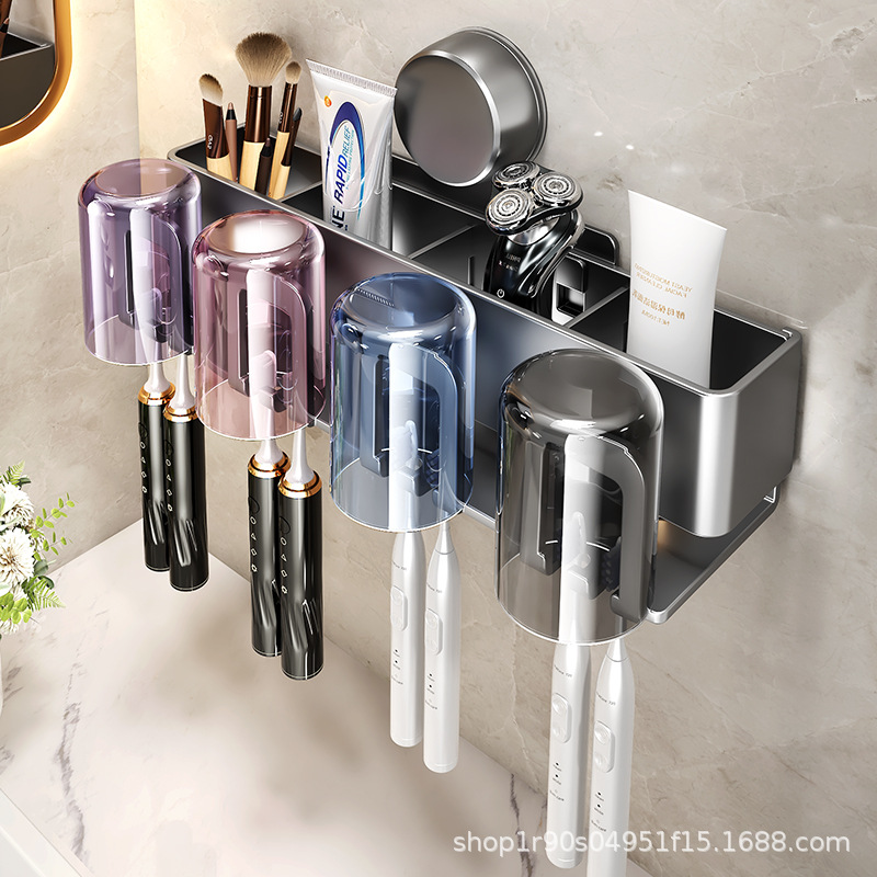Bathroom suction cup toothbrush holder, household toothbrush cup, mouthwash cup, toothbrushing cup, wall-mounted storage rack for washbasin