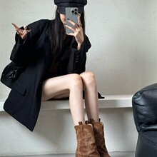 刺绣复古马丁靴女2025秋冬季新款粗高跟西部牛仔骑士靴中筒短靴子
