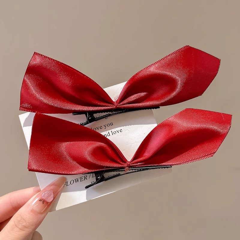 Año Nuevo rojo adornamiento de cabello de seda arco pequeño clip para el cabello de otoño y invierno lateral de la boca de la boca de la boca de la boca clip para el cabello