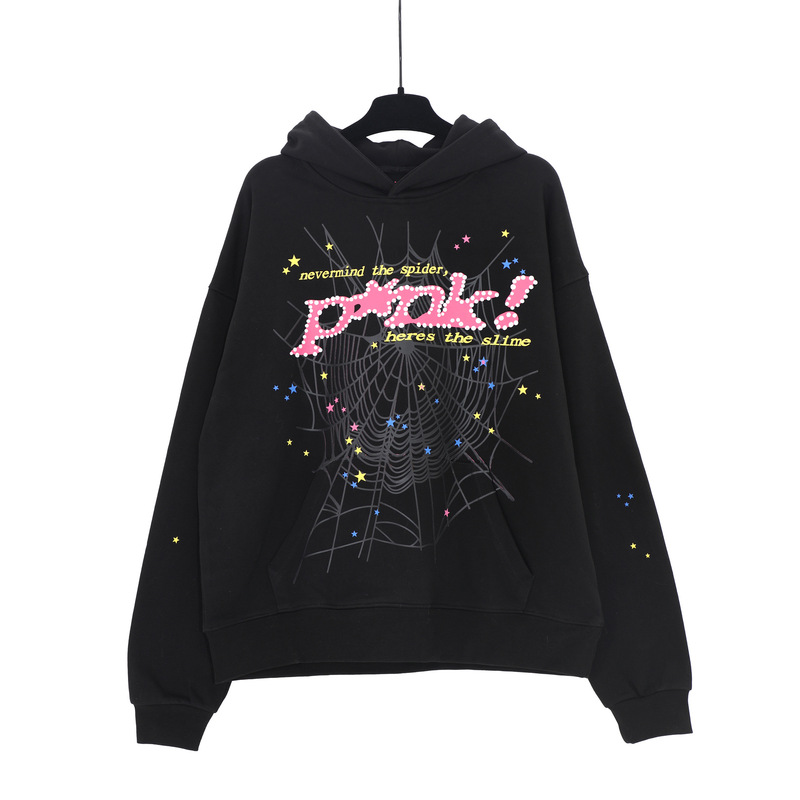 外国貿易Sp1derヒップホップ歌手と同じスタイルのフォームレター555カップル用フード付きパーカーPinkスウェットシャツ|undefined