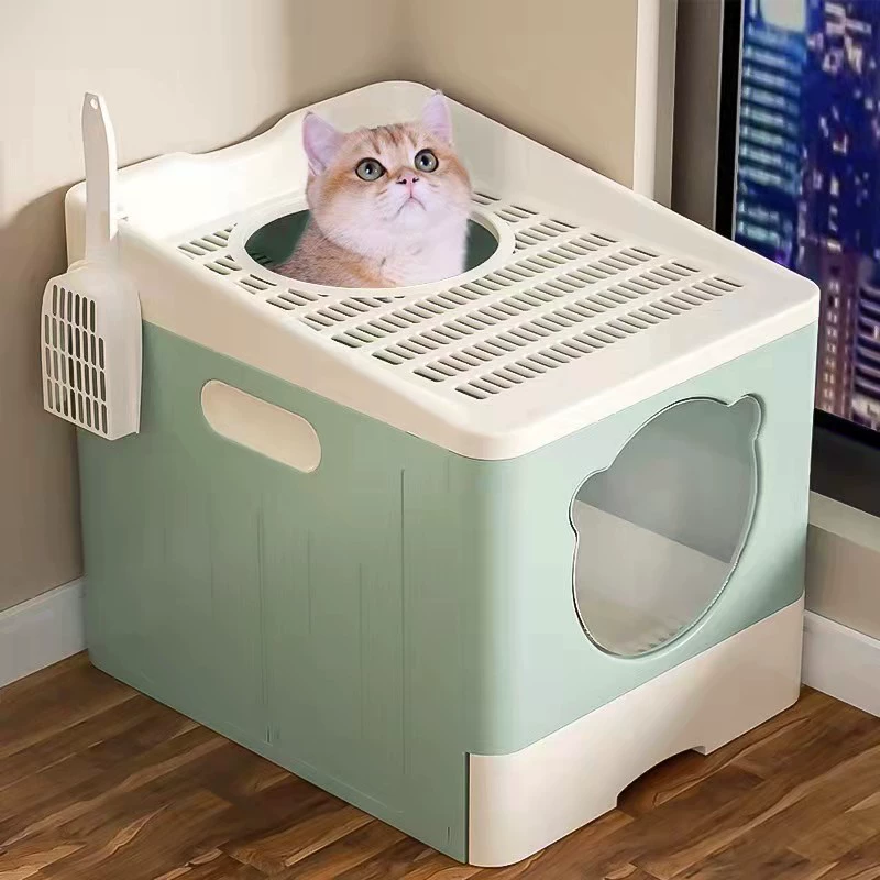 Большой полностью закрытый складной ящик для кошачьего туалета Выдвижного типа Противопесочные принадлежности для кошек с защитой от запаха и запаха