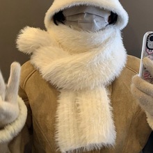 毛绒围巾女冬季2024新款韩版高级感加厚保暖针织毛线围脖白色学生