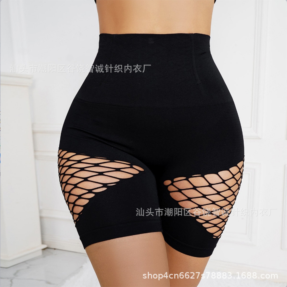 Amazon pantalones de fitness de yoga ajustados transfronterizos europeos y americanos de cintura alta para mujer Levantamiento de cadera vientre que forma pantalones cortos deportivos de malla hueca