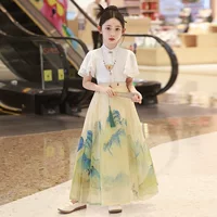 Конская юбка с лапшой для девочек 2025 новый детский костюм Hanfu летнее китайское летнее платье для девочек старинное платье