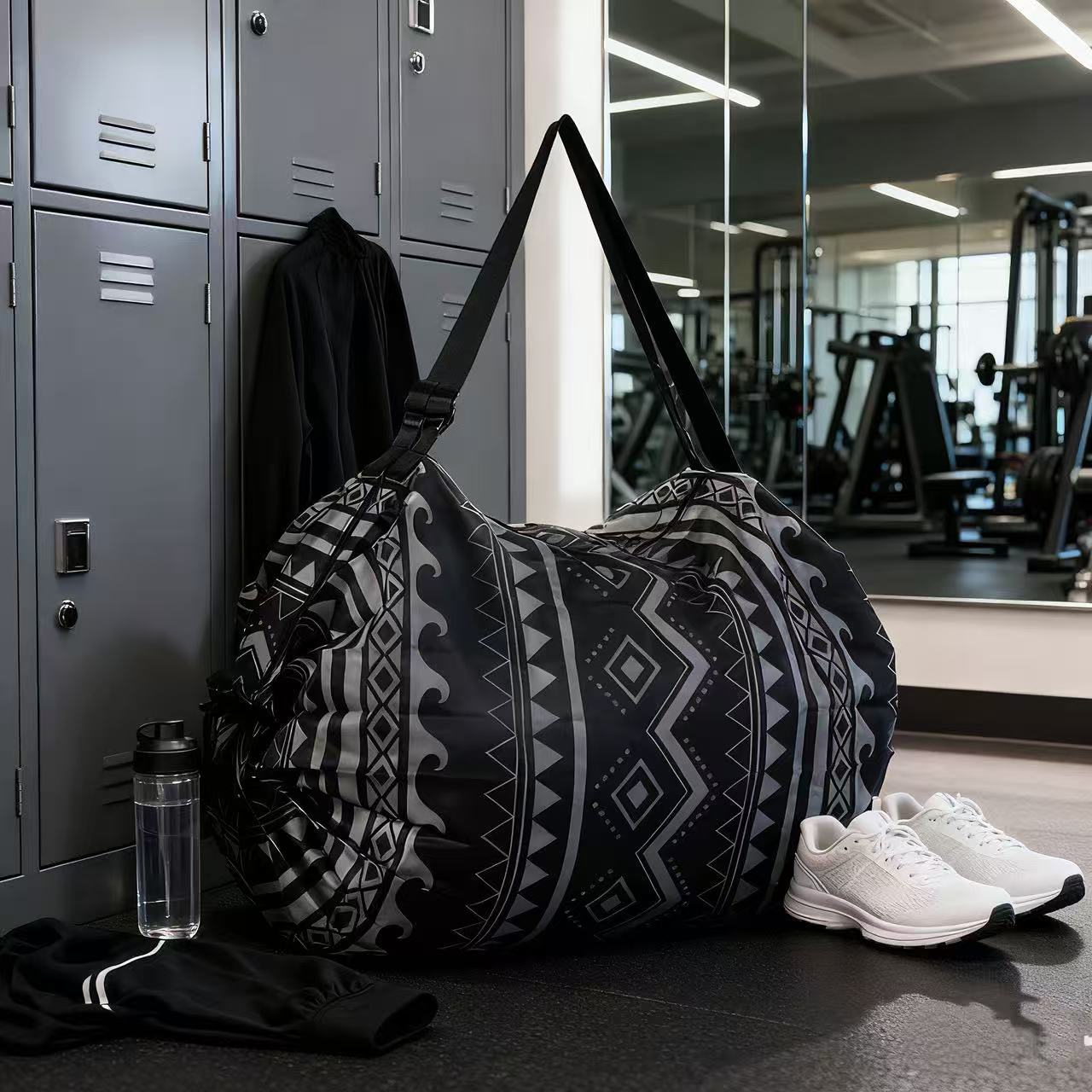 기하학적 블랙 웨이브 접이식 아코디언 백 50*35CM