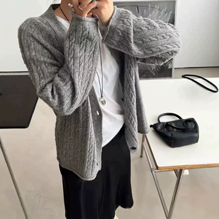 秋冬高级感100%羊毛开衫韩系宽松毛衣女休闲百搭羊绒针织衫女