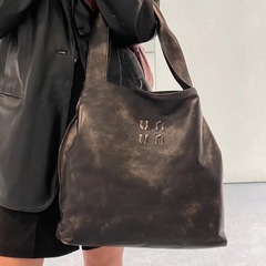秋冬中古ヴィンテージ旧深ブラウン手提げトートソフトレザーショッピングバッグミューファッション大容量バッグ
