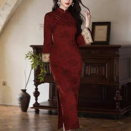 绝美红色长袖旗袍2025新款女新中式改良年轻款复古高端连衣裙春冬