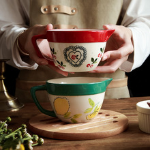 創意引流鷹嘴碗尖嘴碗帶把手打蛋碗個性家用INS風陶瓷湯碗攪拌碗