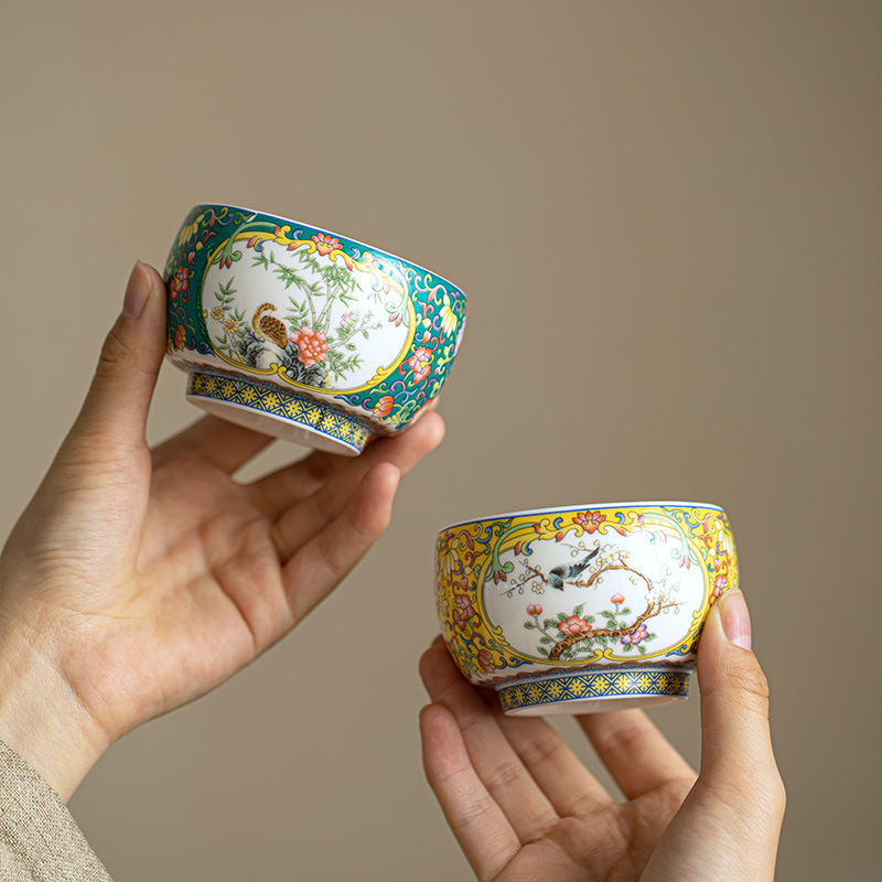 德化羊脂玉瓷茶杯珐琅彩陶瓷茶具品茗杯主人杯罗汉杯家用功夫茶具