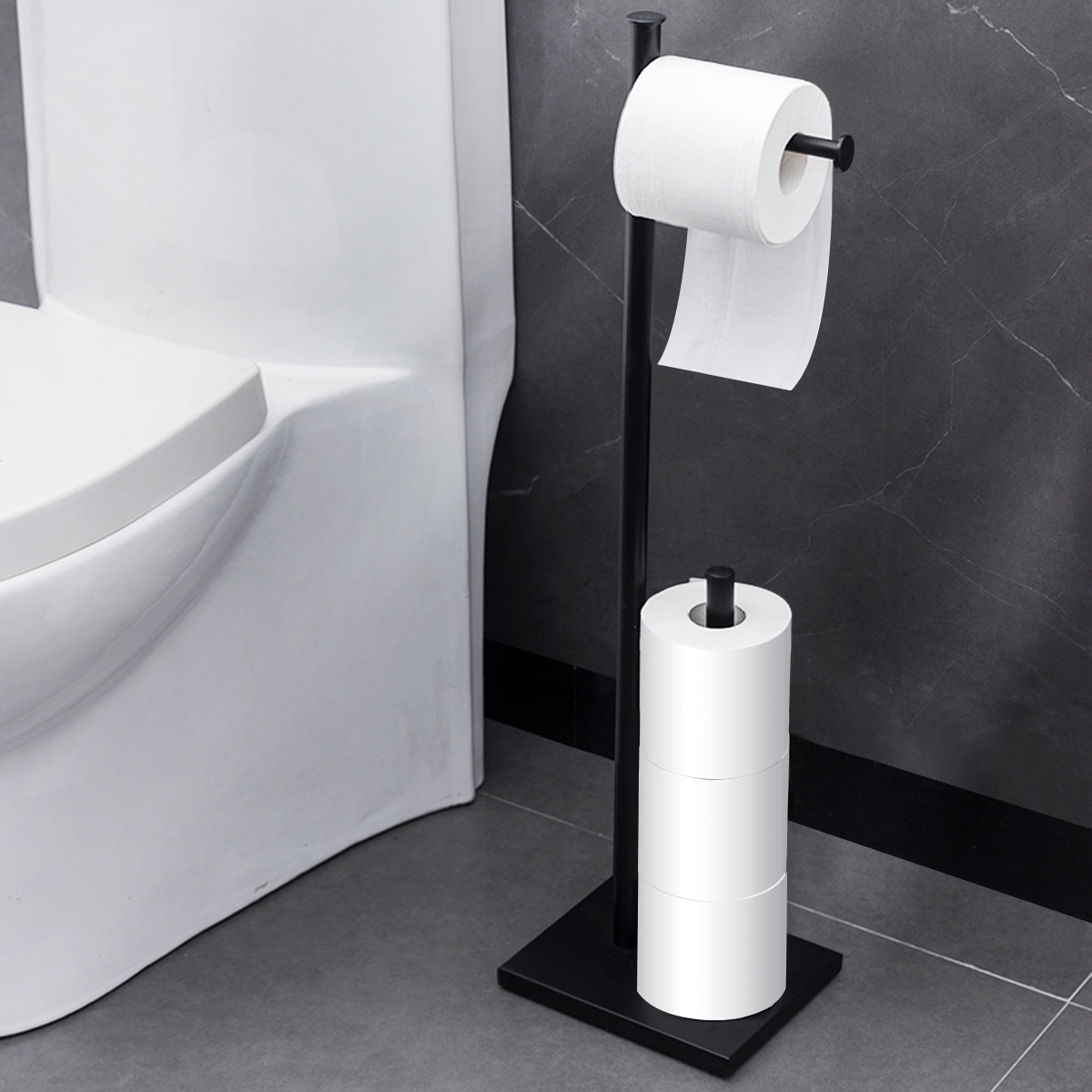 Soporte de toallas de piso con base rectangular negro mate transfronterizo