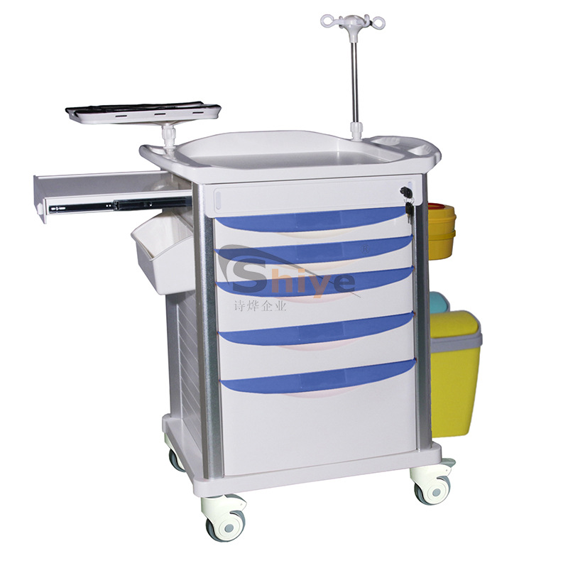 【ATCS-D05】诗烨医院家具ABS抢救车 蓝白相间配输液架静音轮