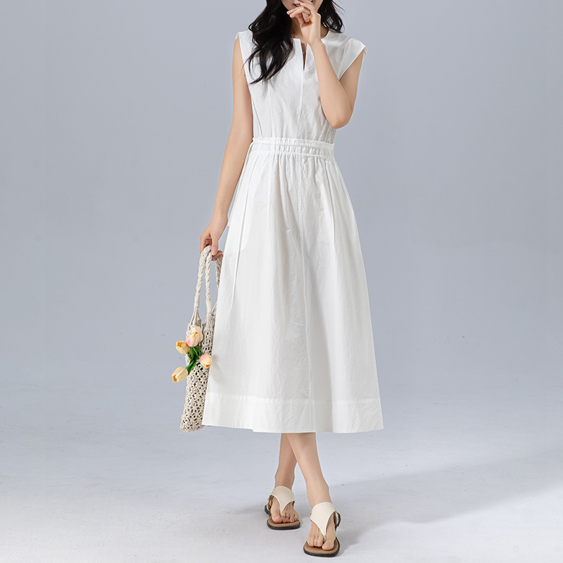 Xinge Elegant V-neck Sleeveless dress Women's Summer New Pear-shaped Meat Covering A- shaped Mid-length Skirt