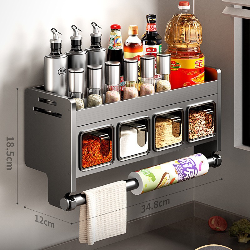 Estante de cocina Caja de condimento para colgar en la pared sin perforaciones para el hogar de alta gama Estante de almacenamiento de aceite, sal, salsa y vinagre Estante de tanque de condimento