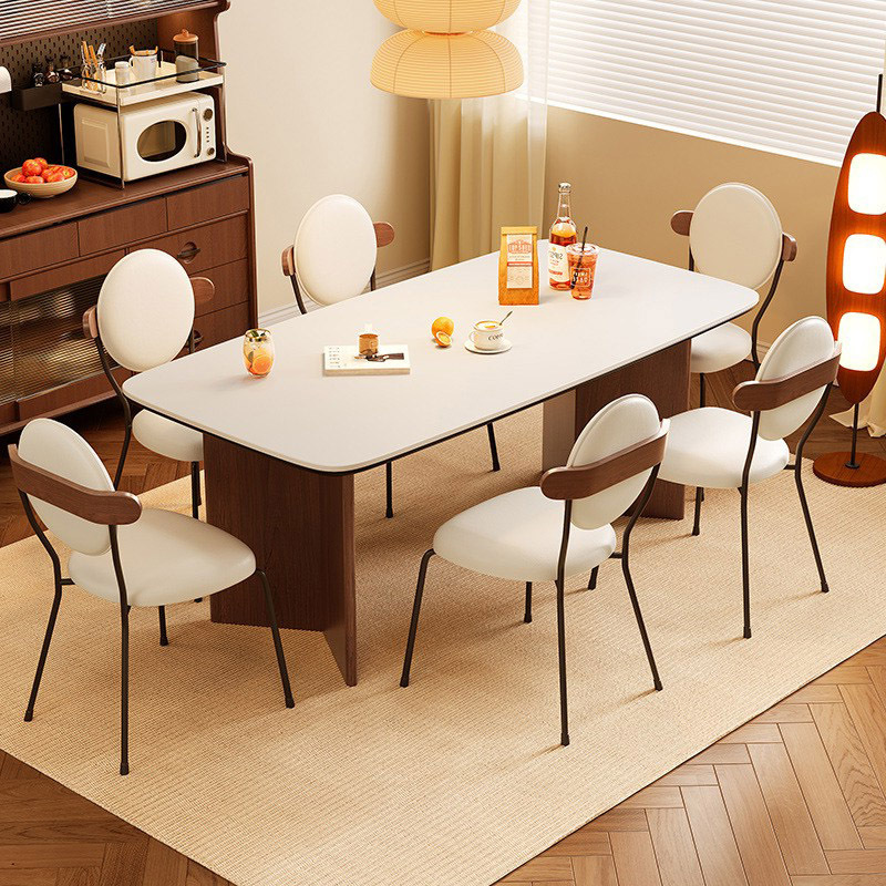 겨울곰 중세풍 블랙 월넛 색상 석판 식탁 및 의자 세트 2024년 신형 레트로 직사각형 소형 가정용 식탁