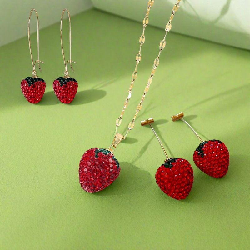 summer realistic strawberry with zircon