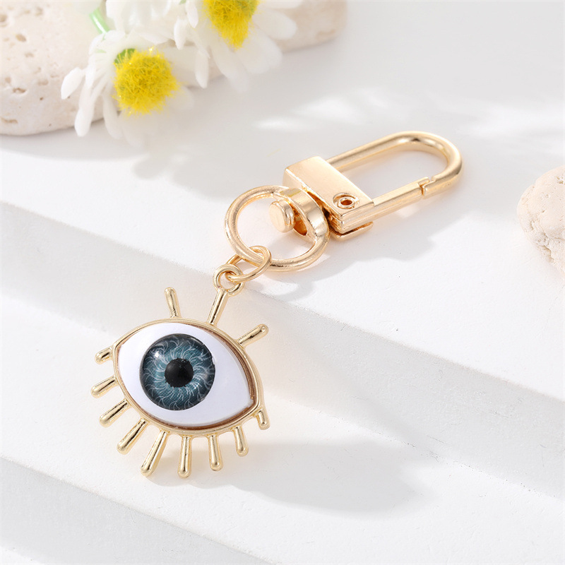 30g Weight Keychain Classification Alloy Material Eye Pattern Unisex Gender Plating Design Fashion Style Multicolor Color Alloy Base Support Diamond-embedded Colorful Devil's Eye Keychain Gold Electroplated Resin Patch Handbag Pendant 7