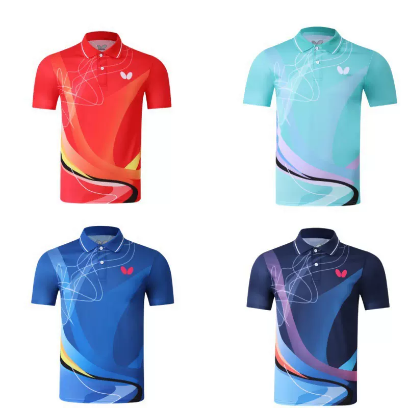 2025新款蝴蝶乒乓球服翻领速干透气运动套装男女同款Polo训练球衣