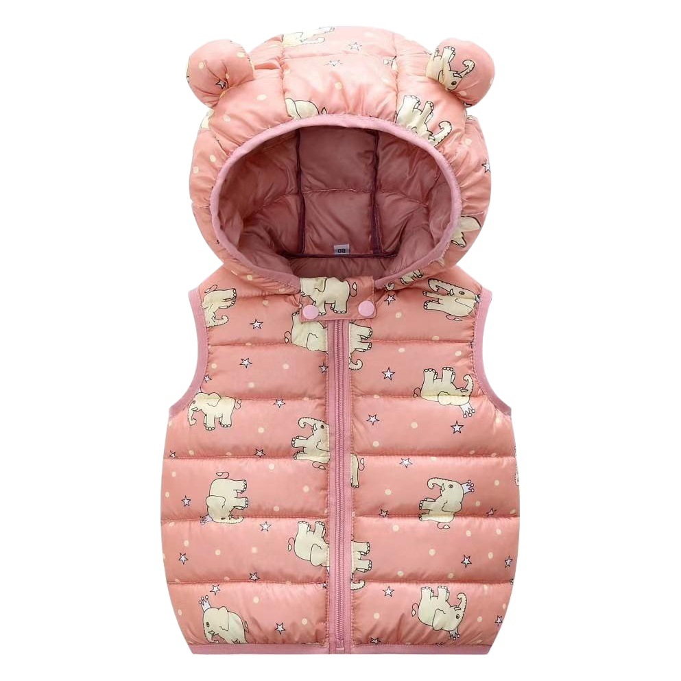 Ropa para niños 2025 nuevo estilo de dibujos animados de algodón con capucha chaleco estampado color caramelo abrigo de bebé ligero para niños