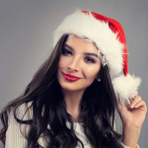Manufacturer Direct Sales Plush Christmas Hat Christmas Decorations for Adults and Children Large Pom-Pom Christmas Hat