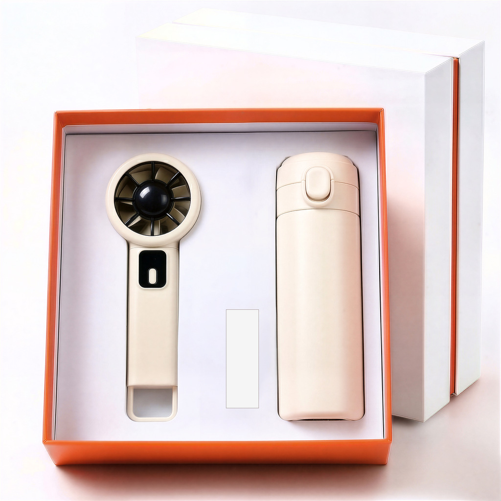 Set de regalo con mini ventilador USB recargable, paraguas, taza de agua, logotipo, regalo promocional empresarial para días festivos