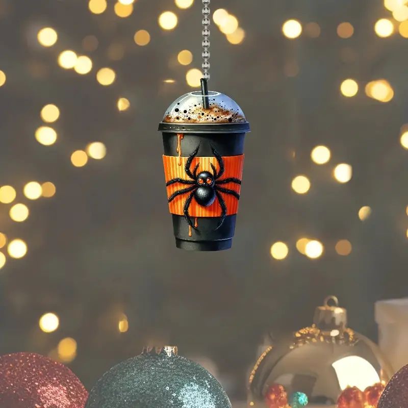 Halloween calabaza araña taza de agua colgante acrílico plano transfronterizo automóvil retrovisor interior colgante decoración del hogar