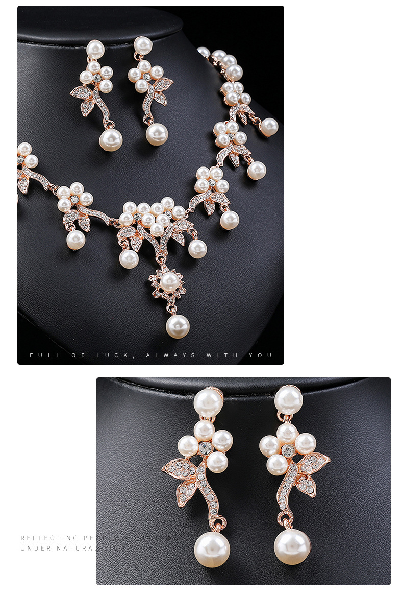 Luxurious Leaves Alloy Plating Artificial Pearls Rhinestones Women's Earrings Necklace display picture 2