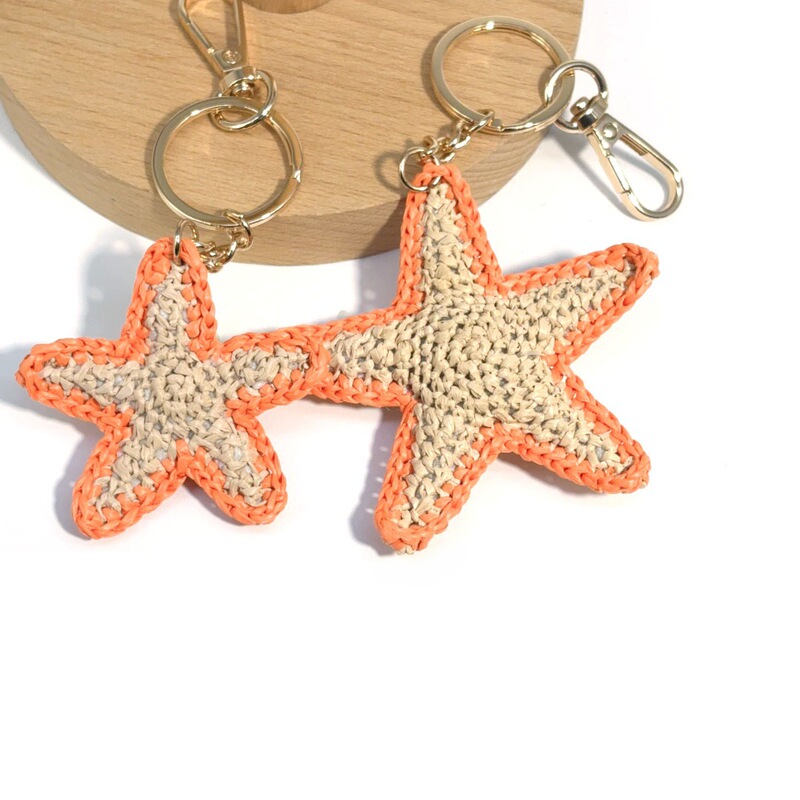 New Handmade Woven Raffia 3D Starfish Keychain DIY Seaside Style Bag Car Decoration Hanging Ornament