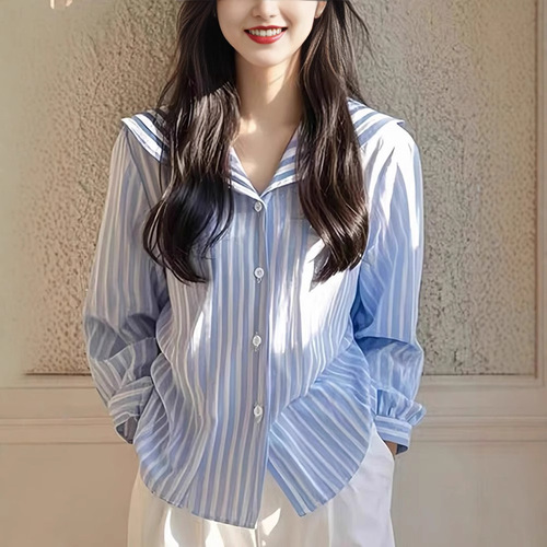 Blue Striped Navy Collar Blazer Coat Spring and Autumn Design Women's 2025 New Arrival High-end Top Fashion Trendy