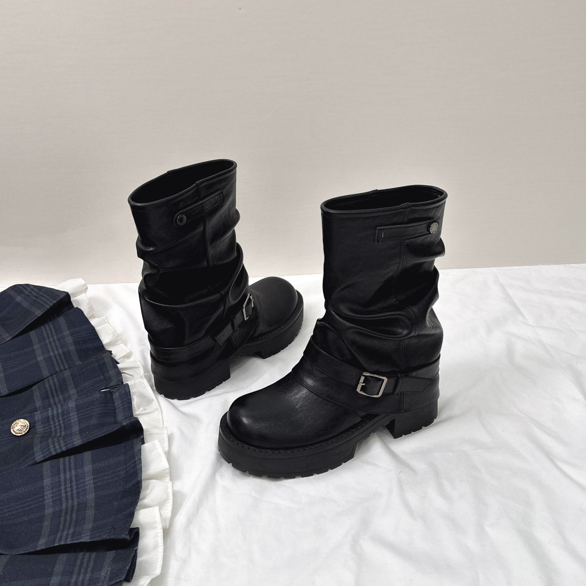 Botas Martin de Suela Gruesa para Mujer de 8 cm, Superfibra, con Aumento, para Otoño e Invierno image 2