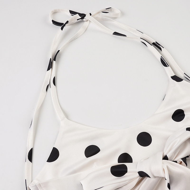 European And American Retro Beach Resort Hot Spring Polka Dot Sexy Bikini Set With Halter Neck Top + Solid Color Shorts_ecoleips.com