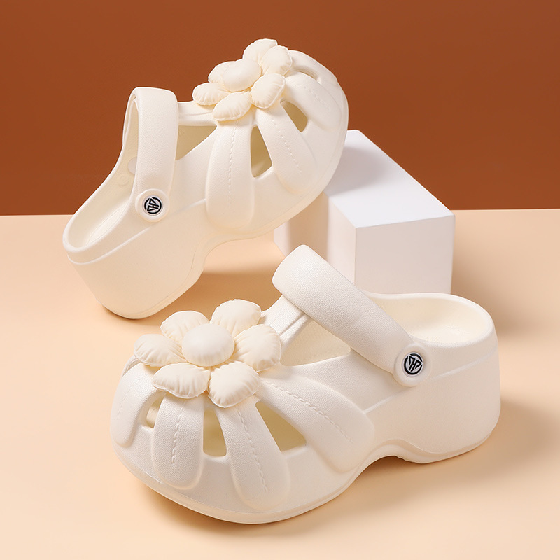 Women's Summer Clogs with a Stepping-On-Clouds Feel, Non-Slip, Fashionable Floral Design, Beach Eva Thick-Soled Height-Increasing Sandals