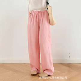 亚麻直筒裤女2025夏季新款文艺纯色宽松休闲裤女高腰加长拖地长裤