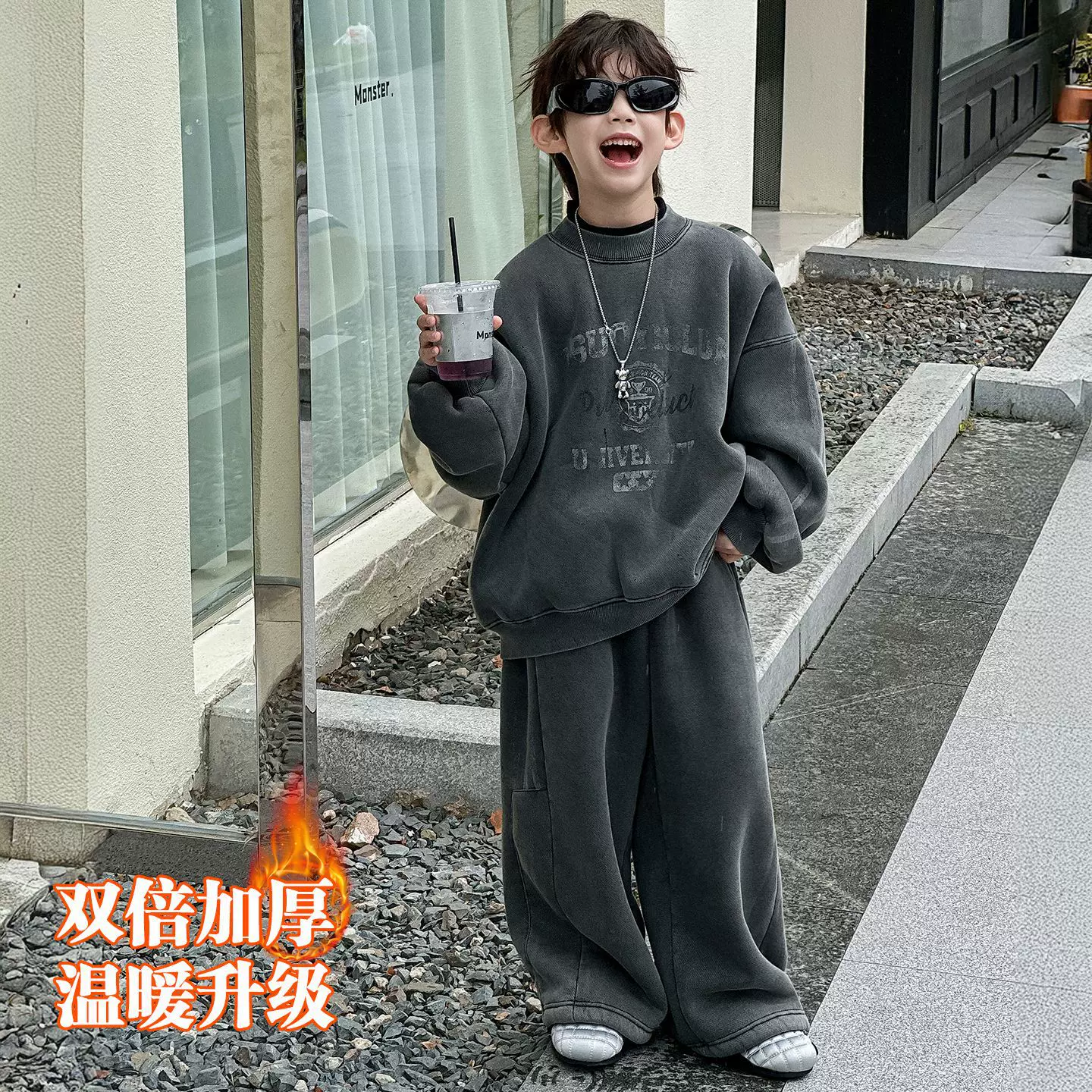 棉小铺男童套装儿童秋冬韩版2025新款童装加绒保暖运动宽松秋季潮