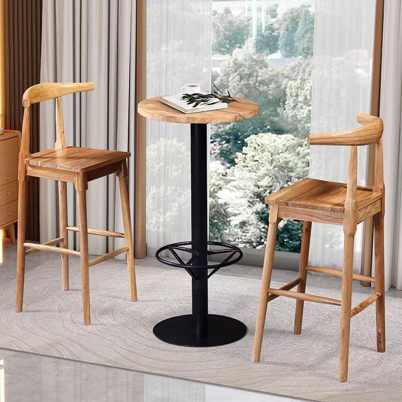 Homestay Bar Solid Wood Chair Cafe Milk Tea Shop Commercial Old Elm High Chair Bar Stool Backrest Bar Chair